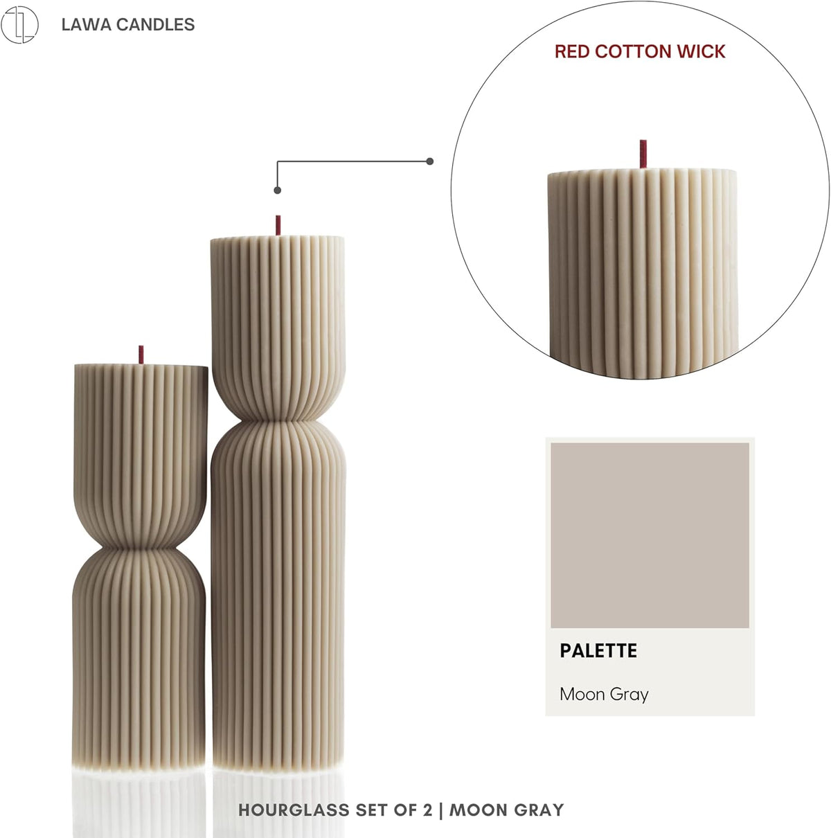 LAWA Hourglass Pillar Candle - Large Beautiful Handmade Pillar Scented Soy Wax Candle Elegant