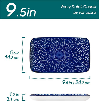 vancasso Selene 9.5 Inch Rectangular Dinner Plates Set of 6, Ceramic Salad Plates for Dessert