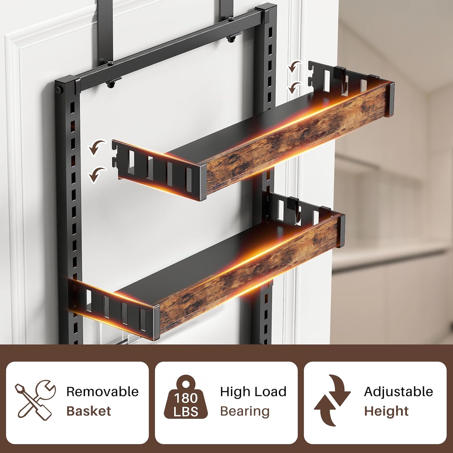 8 Tier Over The Door Pantry Organizer, 2 IN 1 Wall Mount or Metal Hanging Spice Rack for Pantry