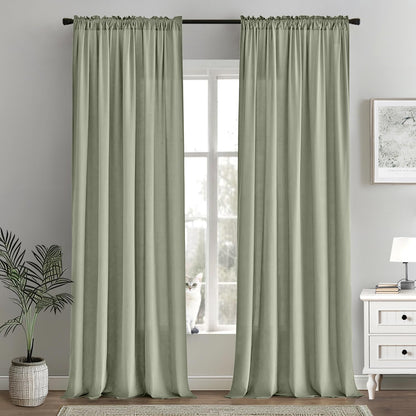 MIULEE Sage Green Privacy Sheer Curtains That Let Light in 96 Inches Long Non-See-Through Semi