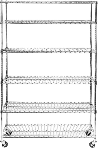 Seville Classics UltraDurable Heavy Duty NSF Solid Steel Wire Rack Storage Unit Wheels, 6-Tier