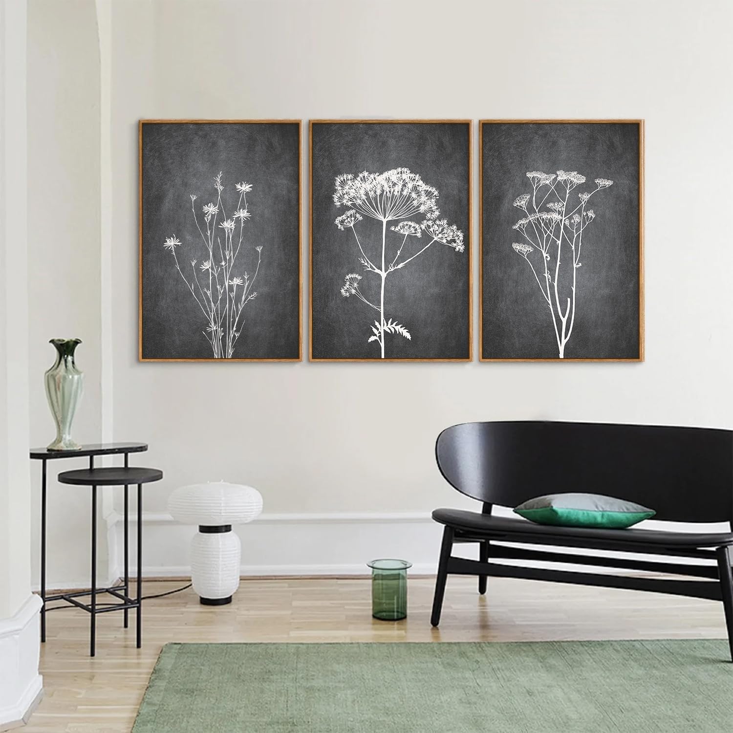 Tinonedraw Black and White Botanical Framed Canvas Wall Art Set, Vintage Floral Wall Decor, Dark