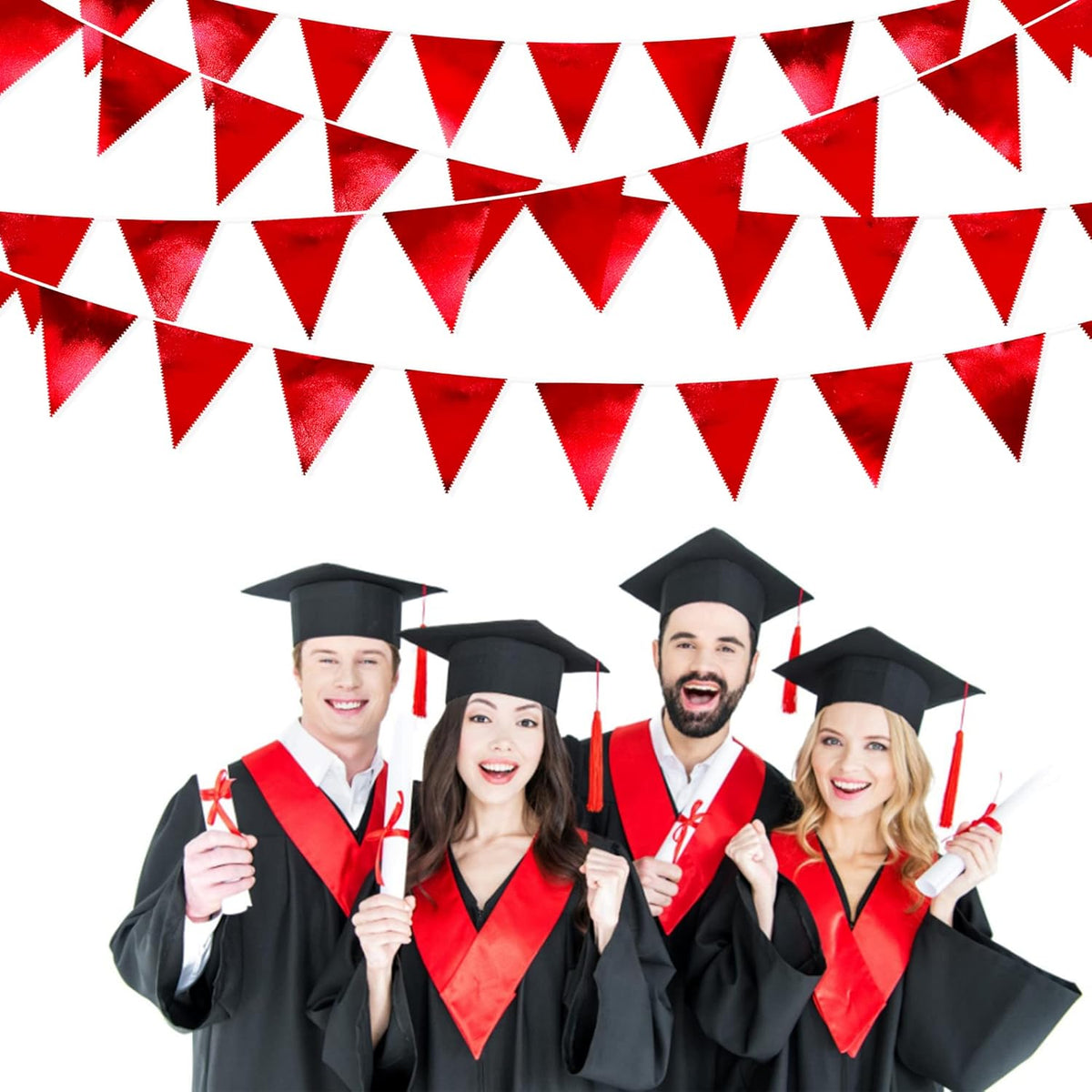 Red Party Decorations Triangle Pennant Banner Flag Dark Red Metallic Fabric Bunting Garland for
