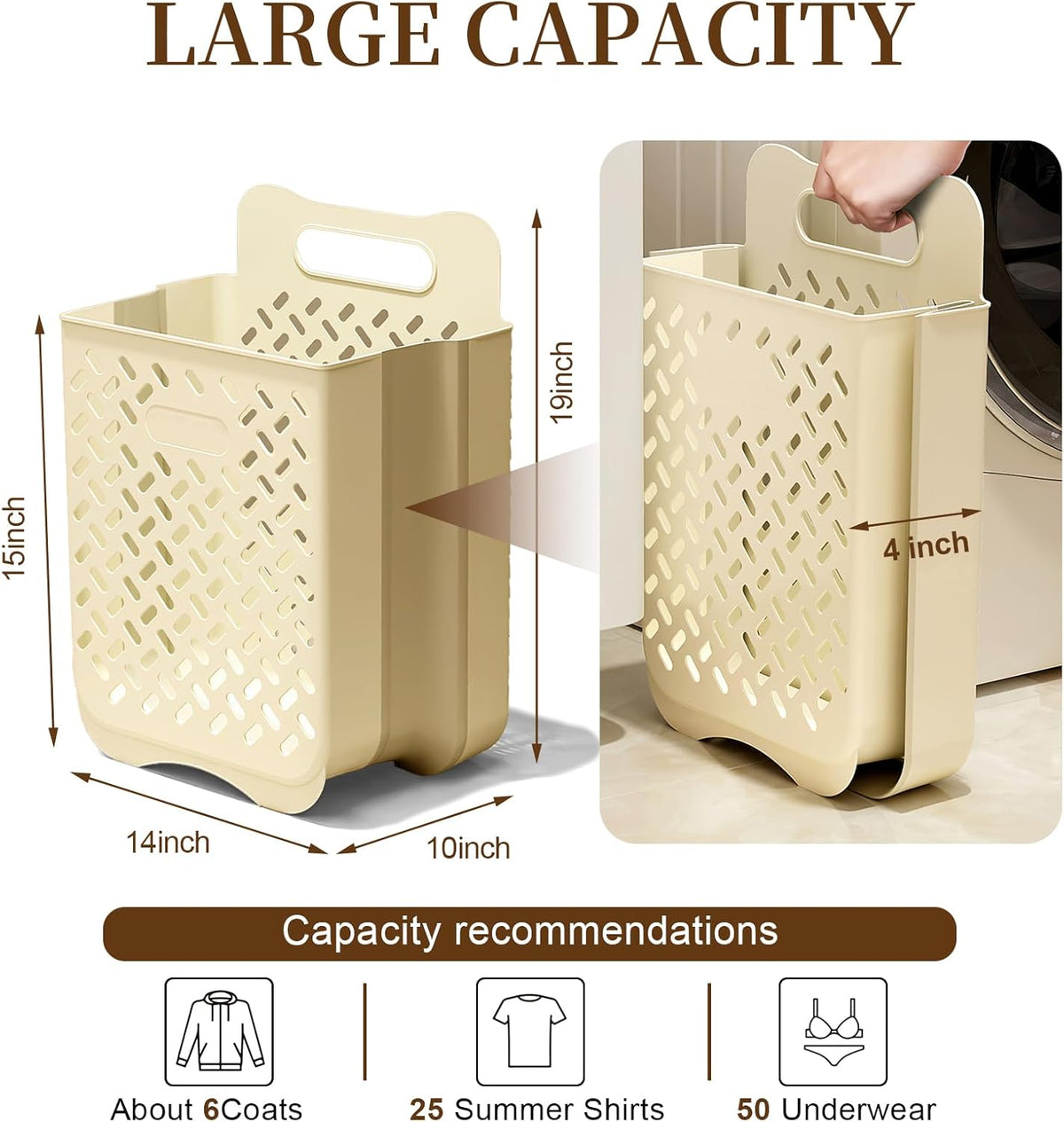 Laundry Basket Hamper,Hanging Wall Collapsible Laundry with Handle,Space-Saving Foldable Storage