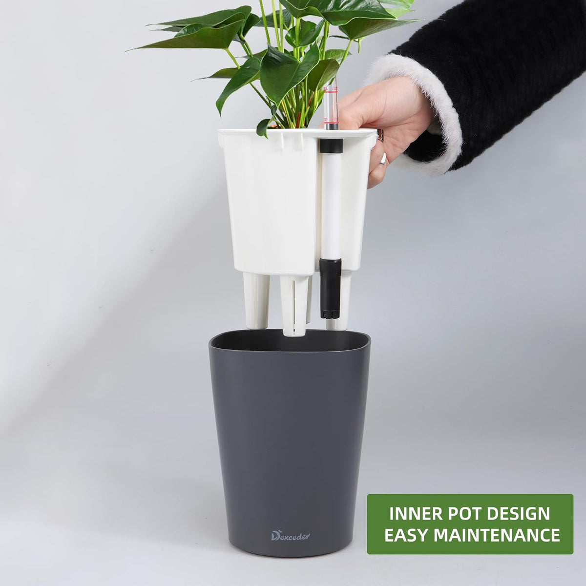 Dexceder 6x7 Self Watering Planter Indoor Outdoor, Matte Table Flower Plant Pot with Water Level
