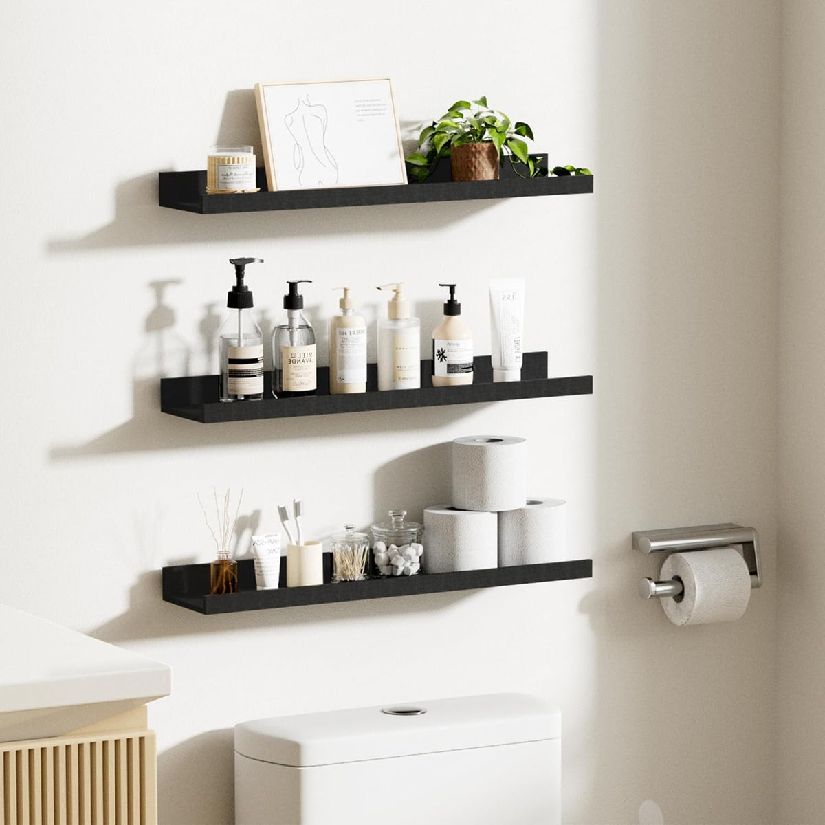 upsimples Floating Shelves for Wall, Wall Shelves for Decor Storage Set of 6, Wall Mounted Wood