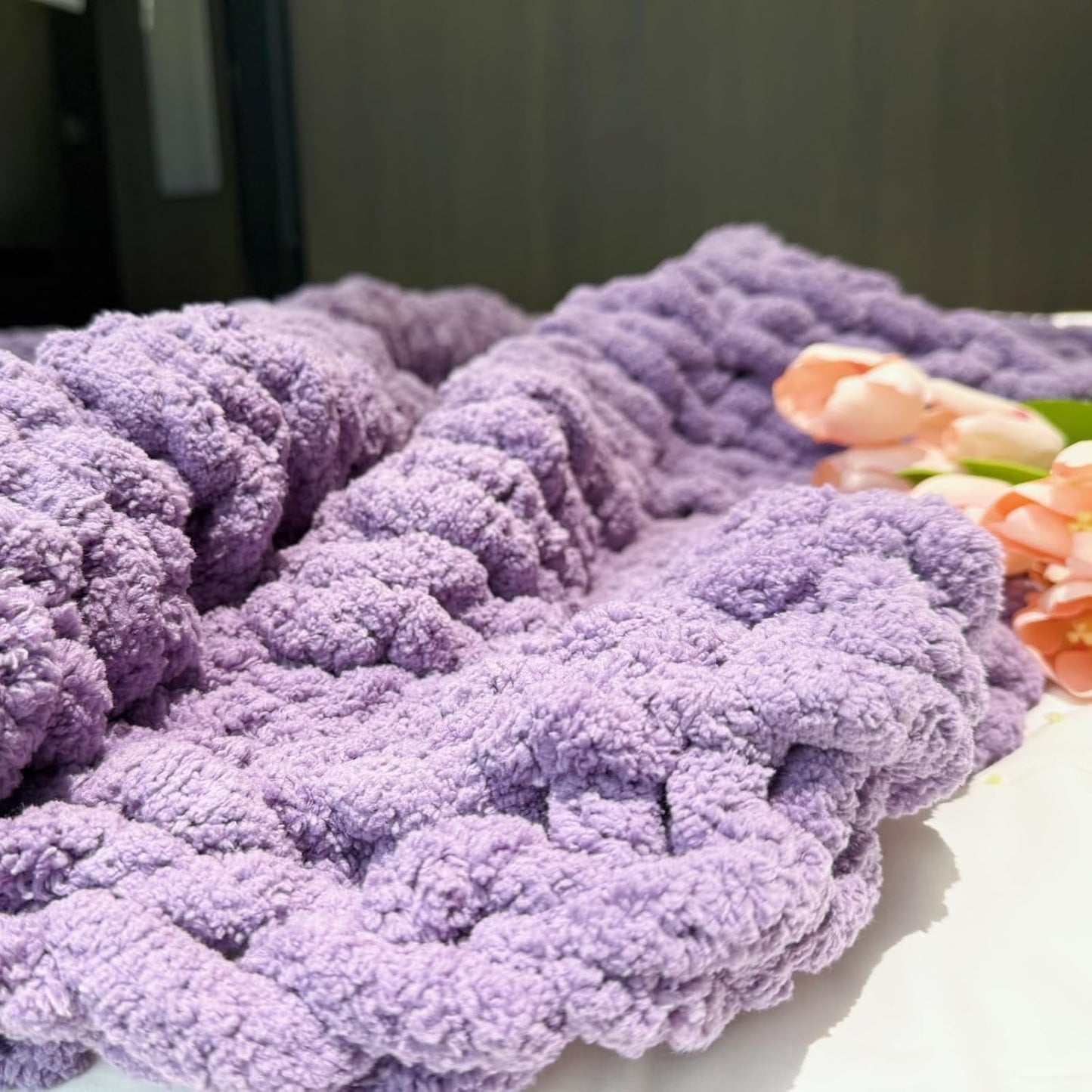 Chunky Knit Blanket Throw 40"x60", Chenille Throw Blankets, Handmade Warm & Cozy Blanket Couch Bed