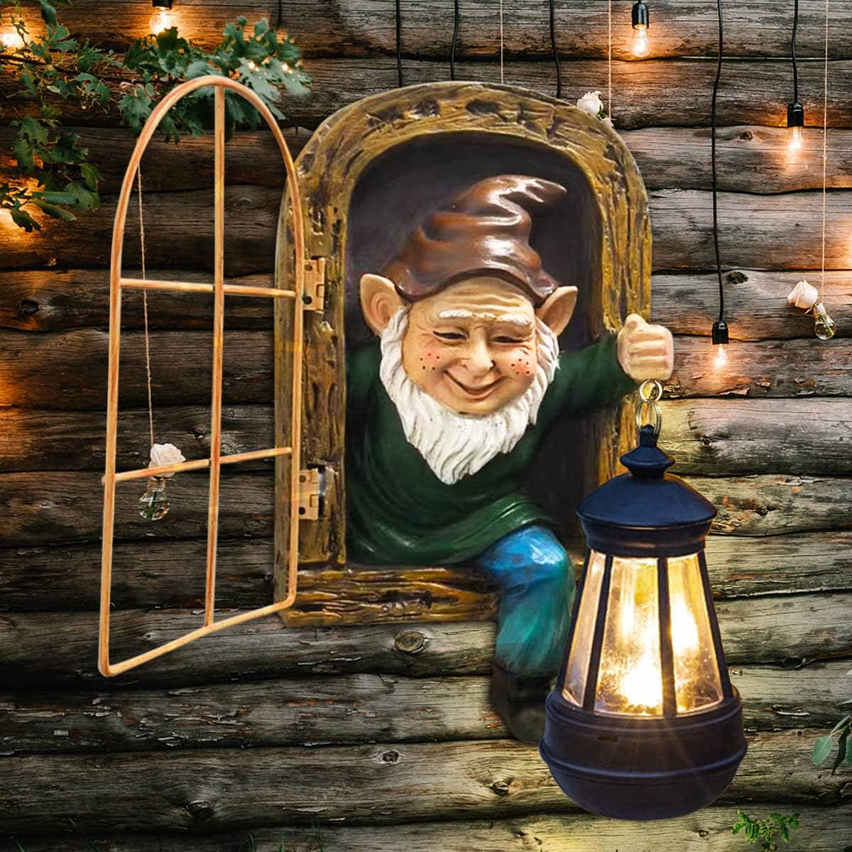 Whimsical Fairy Garden Halloween Gnomes with Solar Lights-10 Elf Out The Door Tree Hugger Garden