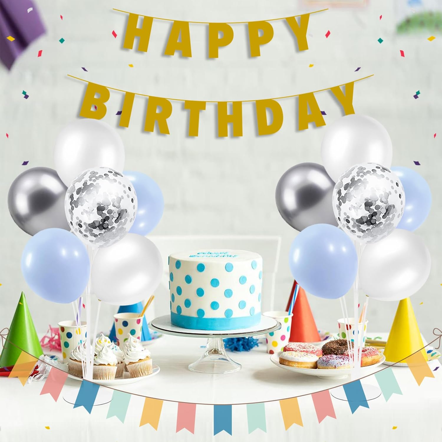 Baby Blue and Silver Balloon Stand Centerpiece Table Decorations for Baby Shower Wedding Engagement