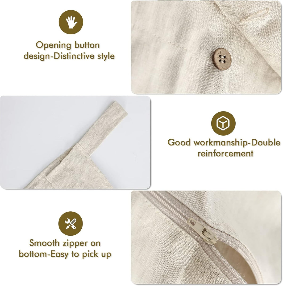 Linen Hanging Laundry Bag, 100% Linen Over The Door Laundry Hamper with Buttons and Zipper, Space