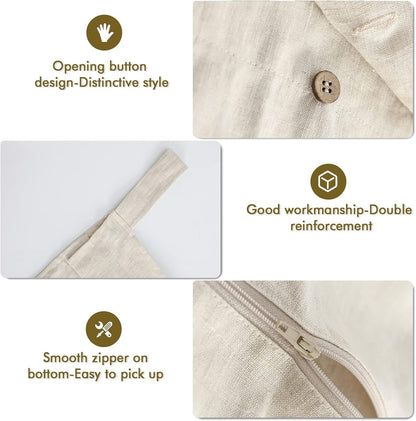 Linen Hanging Laundry Bag, 100% Linen Over The Door Laundry Hamper with Buttons and Zipper, Space