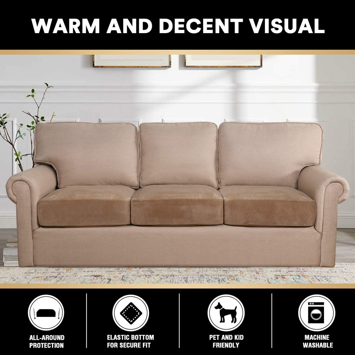 PrinceDeco Super Soft Couch Cushion Covers for Sectional Couch, Velvet Sofa Slipcover for Cushion