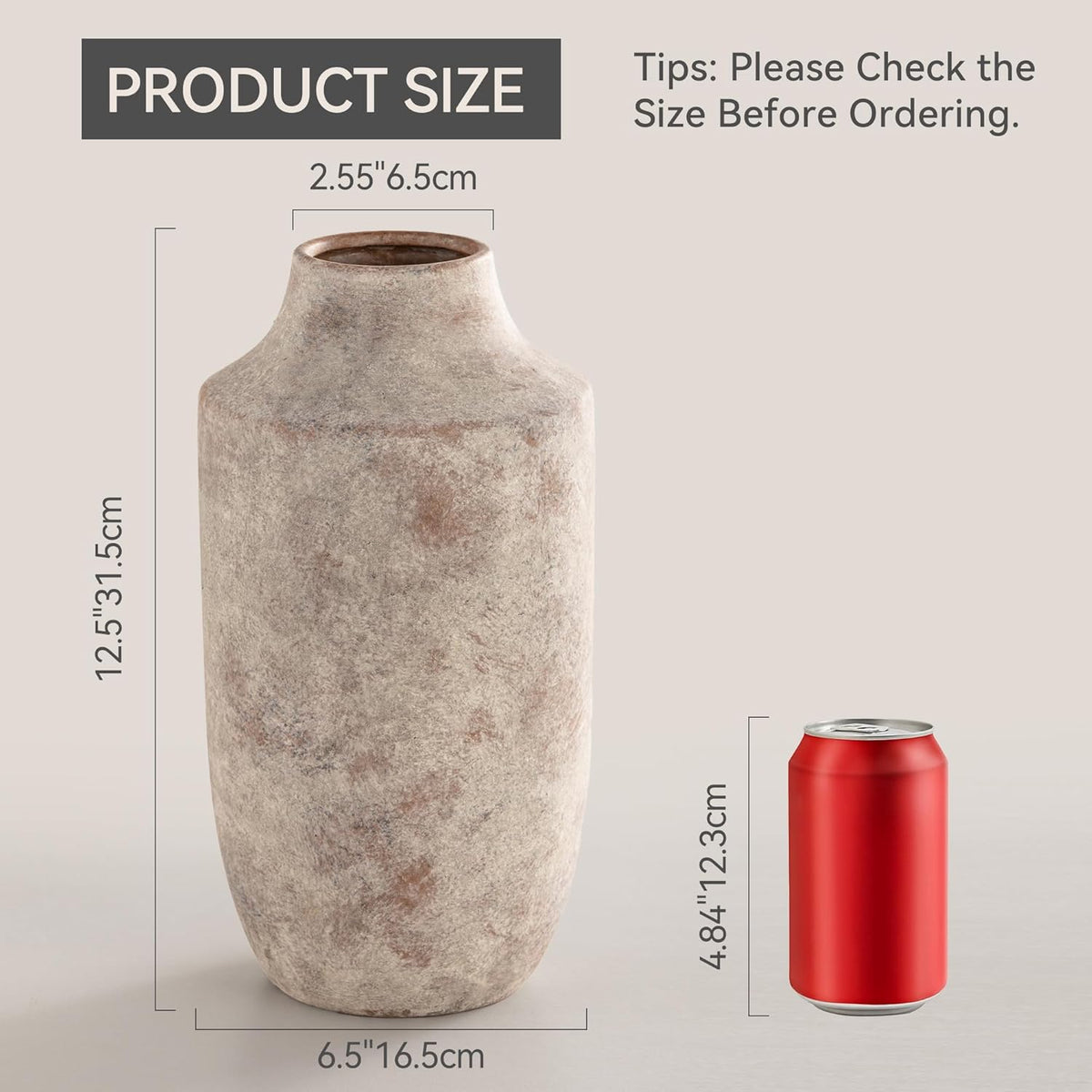 Mitt&Ditt Ceramic Flower Vase, 12.5 inch Tall Off-White Vase, Large Decorative Terracotta Vases