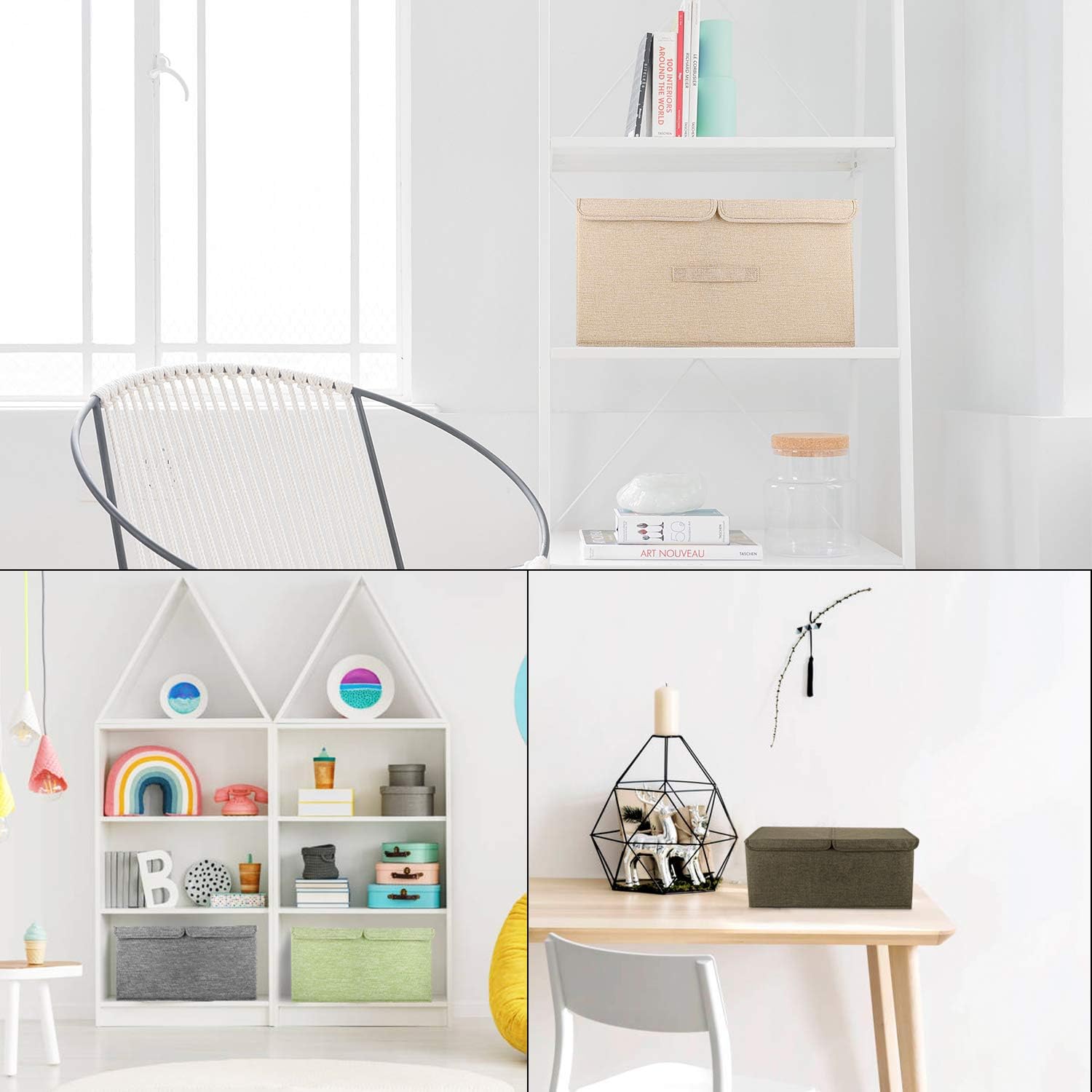 2 Pack Storage Boxes with Lids and Handles, Collapsible Linen Storage Bins Organizer Containers