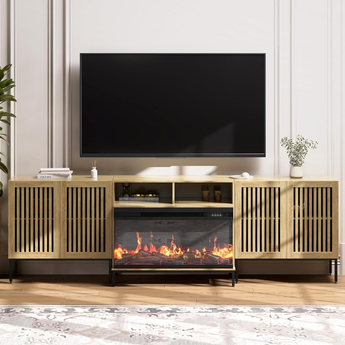 3-Sided Glass Farmhouse Fireplace TV Stand for TVs Up to 100 Inch, Entertainment Center with 36"
