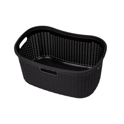 Mind Reader 40L Laundry Basket, Clothes Hamper, Premium Wicker Design, Plastic, Set of 2, Black