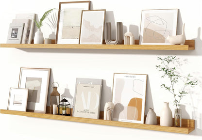 Fun Memories Picture Ledge Shelves Set of 2, 48 Inch Rustic Wall Mounted Floating Shelves with Lip