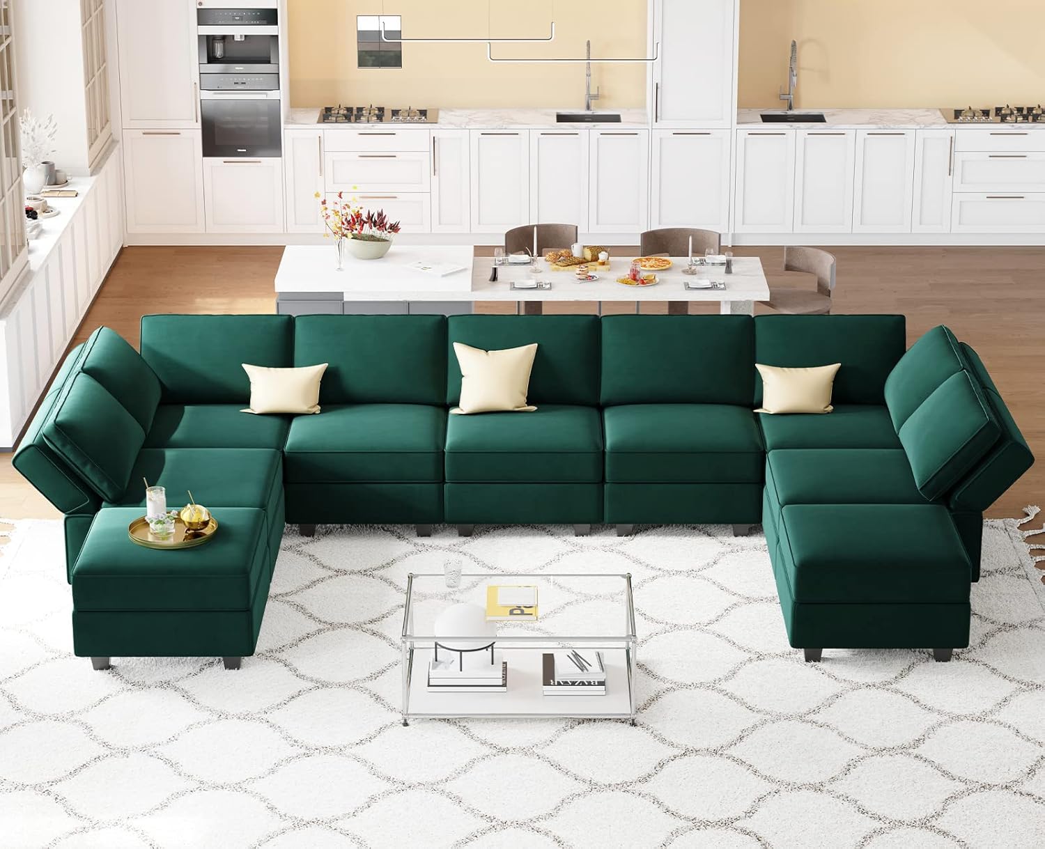 Belffin Modular Sectional Sofa with Ottomans Velvet Reversible Sleeper Sectional Sofa with Chaise