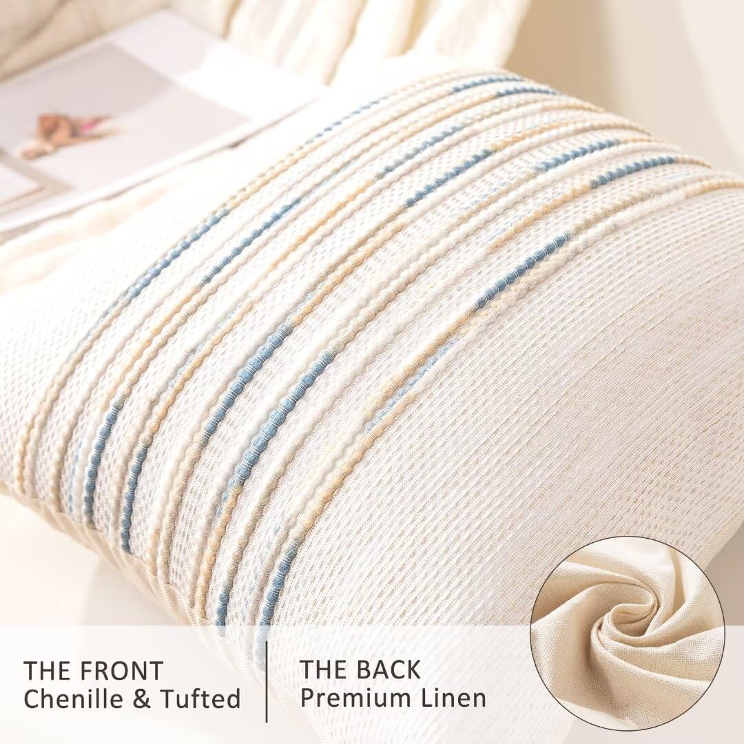 Boho Throw Pillow Covers 18x18 Set of 2 Farmhouse Decorative Cushion Case Striped Square Pillows