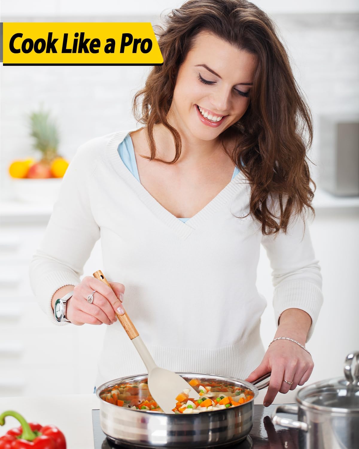 Pack of 4 Silicone Cooking Utensils Set, Non Stick Solid Spatulas and Heat Resistant Slotted Spoons
