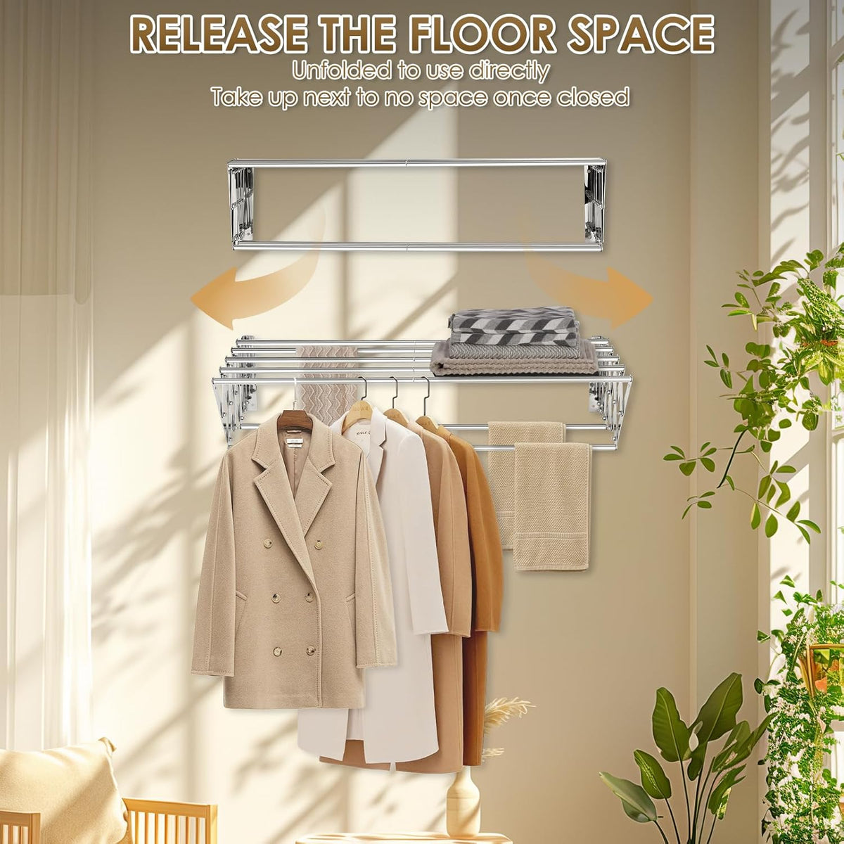 XL-31.5" Wall Mounted Clothes Drying Rack, 130 LBS Large Capacity Rustproof Retractable Clothes