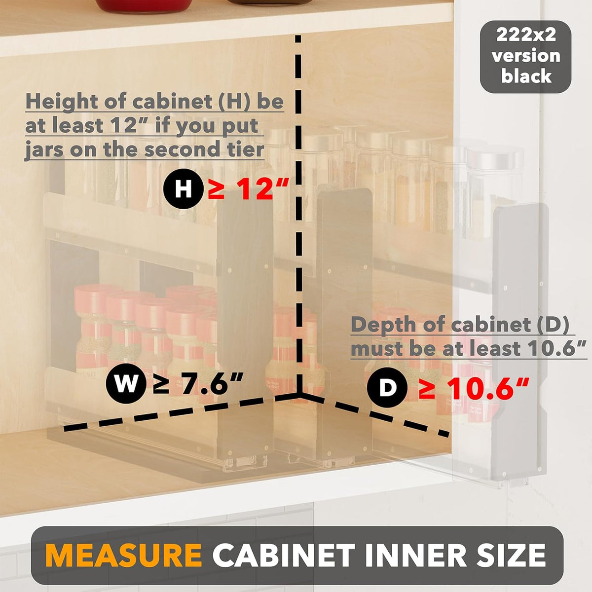 SpaceAid Bamboo Pull Out Spice Rack Organizer for Cabinet, Heavy Duty Slide Out Seasoning Kitchen