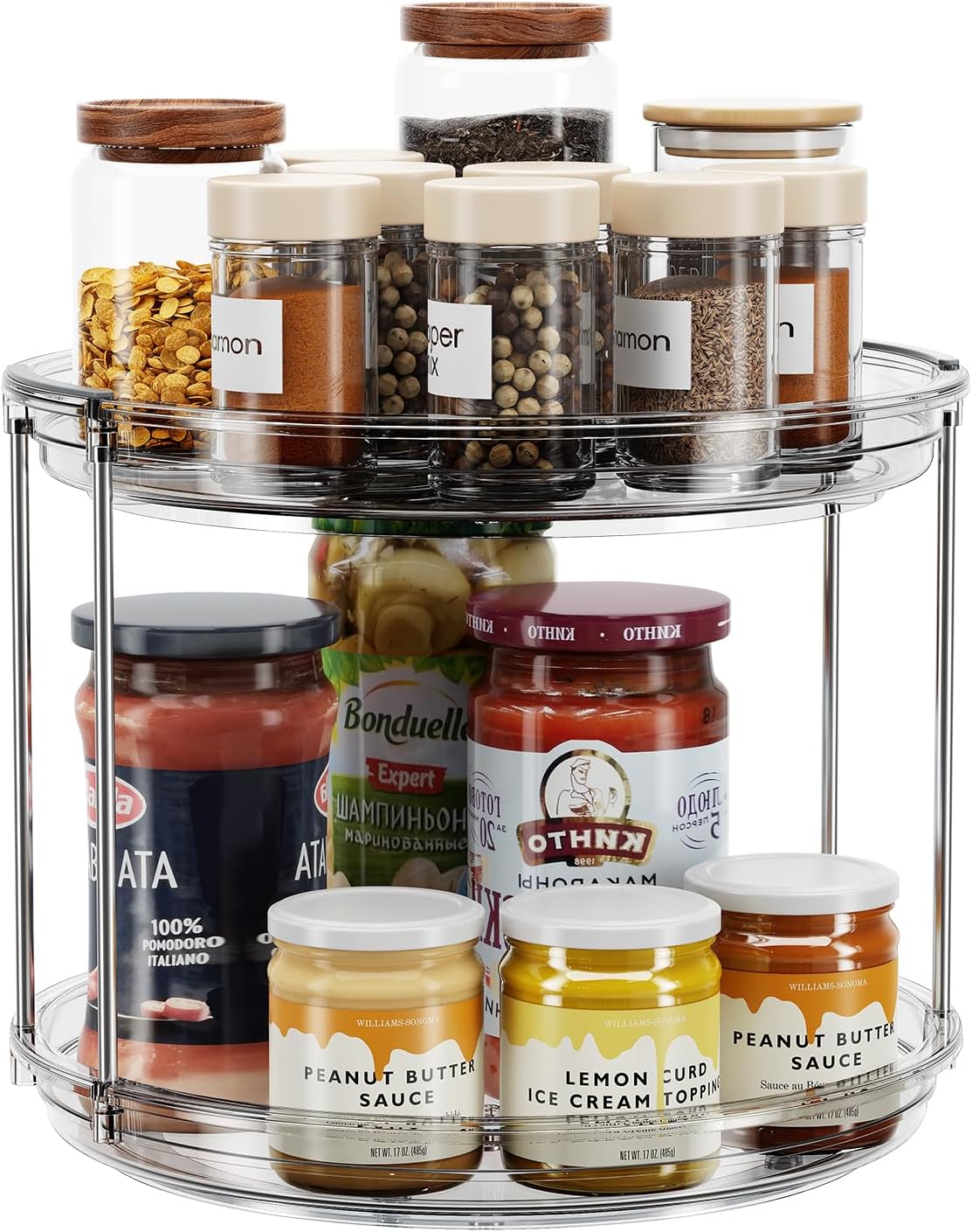 LAMU 2 Tier Lazy Susan Turntable Organizer 9.25'' Rotating Spice Rack Organization for Cabinet