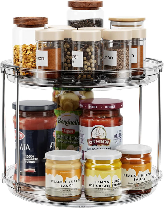 LAMU 2 Tier Lazy Susan Turntable Organizer 9.25'' Rotating Spice Rack Organization for Cabinet