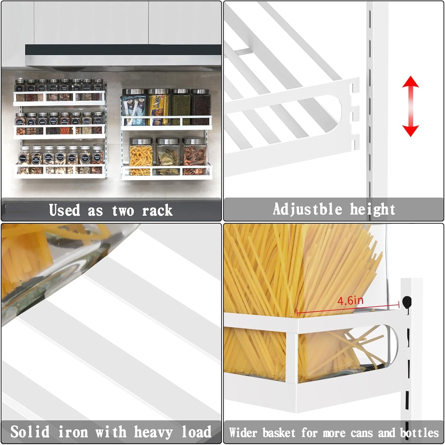 X-cosrack Wall Mount Spice Rack Organizer 5 Tier Height-Adjustable Hanging Spice Shelf Storage for