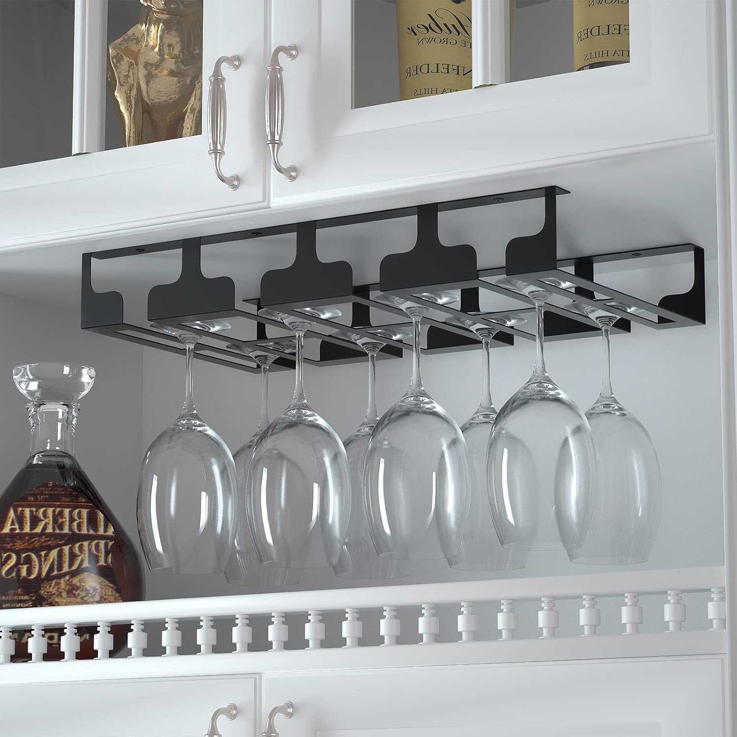 Wine Glass Rack - Under Cabinet Stemware Wine Glass Holder Glasses Storage Hanger Metal Hanging