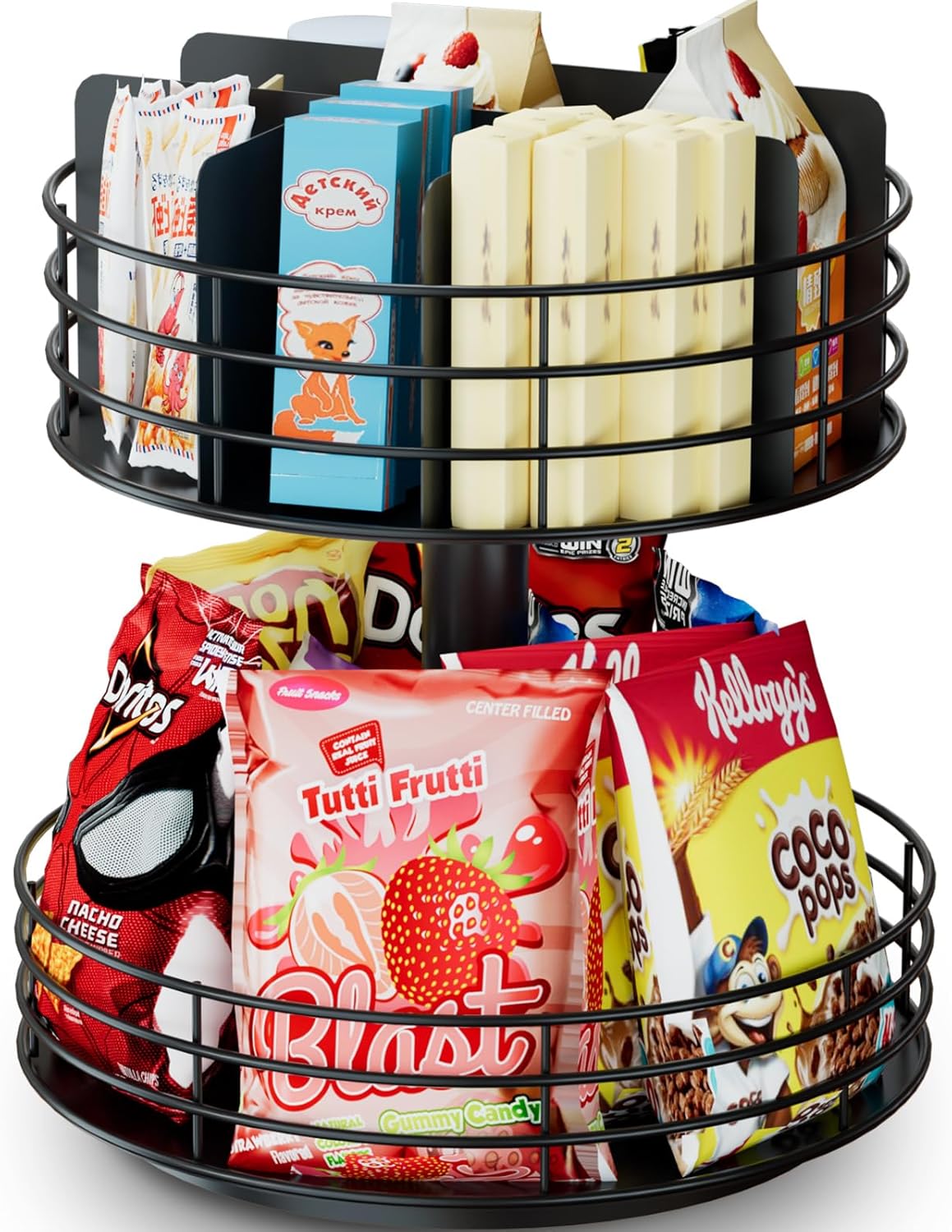 Snack Organizer - Versatile Snack Storage 2 Tier Lazy Susan with Convenient Grab-and-Go Design