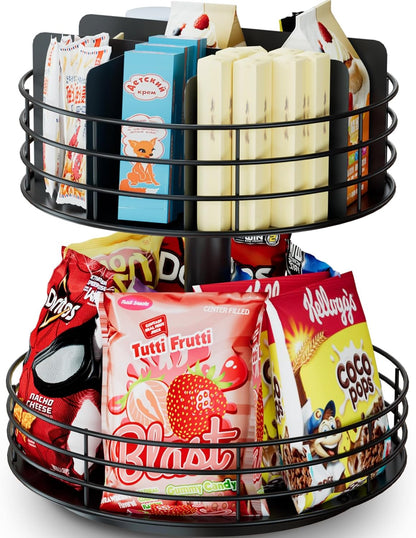 Snack Organizer - Versatile Snack Storage 2 Tier Lazy Susan with Convenient Grab-and-Go Design
