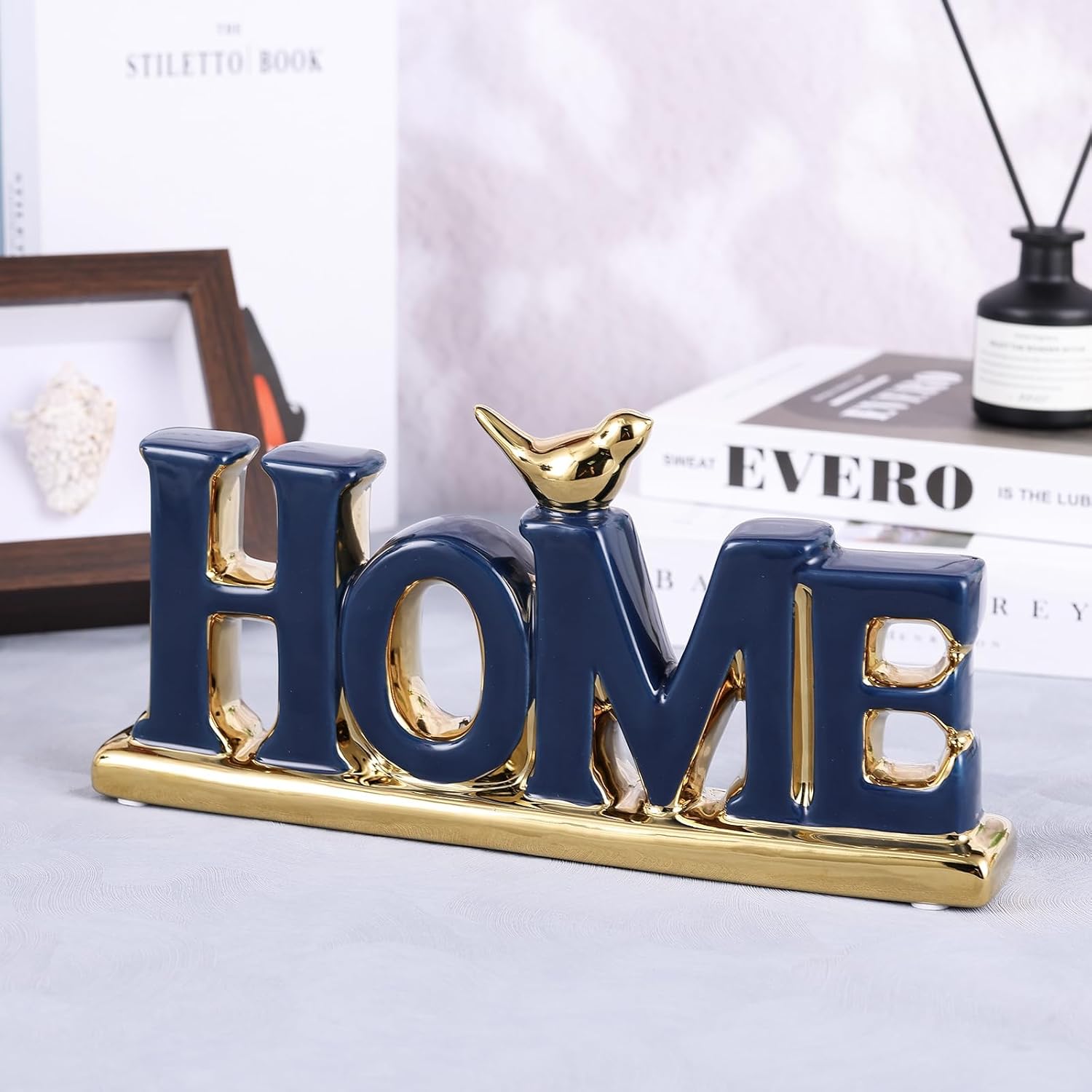 Love Sign Decoration,Blue and Gold Home Signs for Home Decor Statue,Modern Bird Sculpture