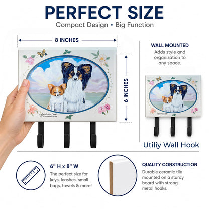Caroline's Treasures 7243TH68 Papillon Leash or Key Holder, Wall Hooks, Key Hooks Holder, Coat Rack