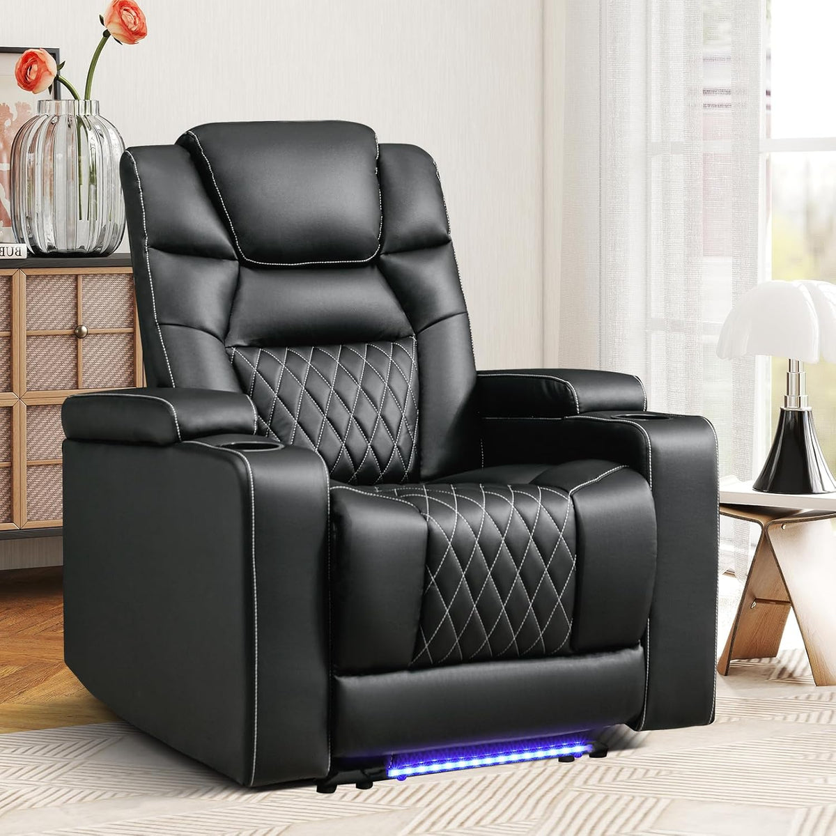 ANJ Power Recliner Chair with USB Port, Electric PU Leather Home Theater Seating for Living Room