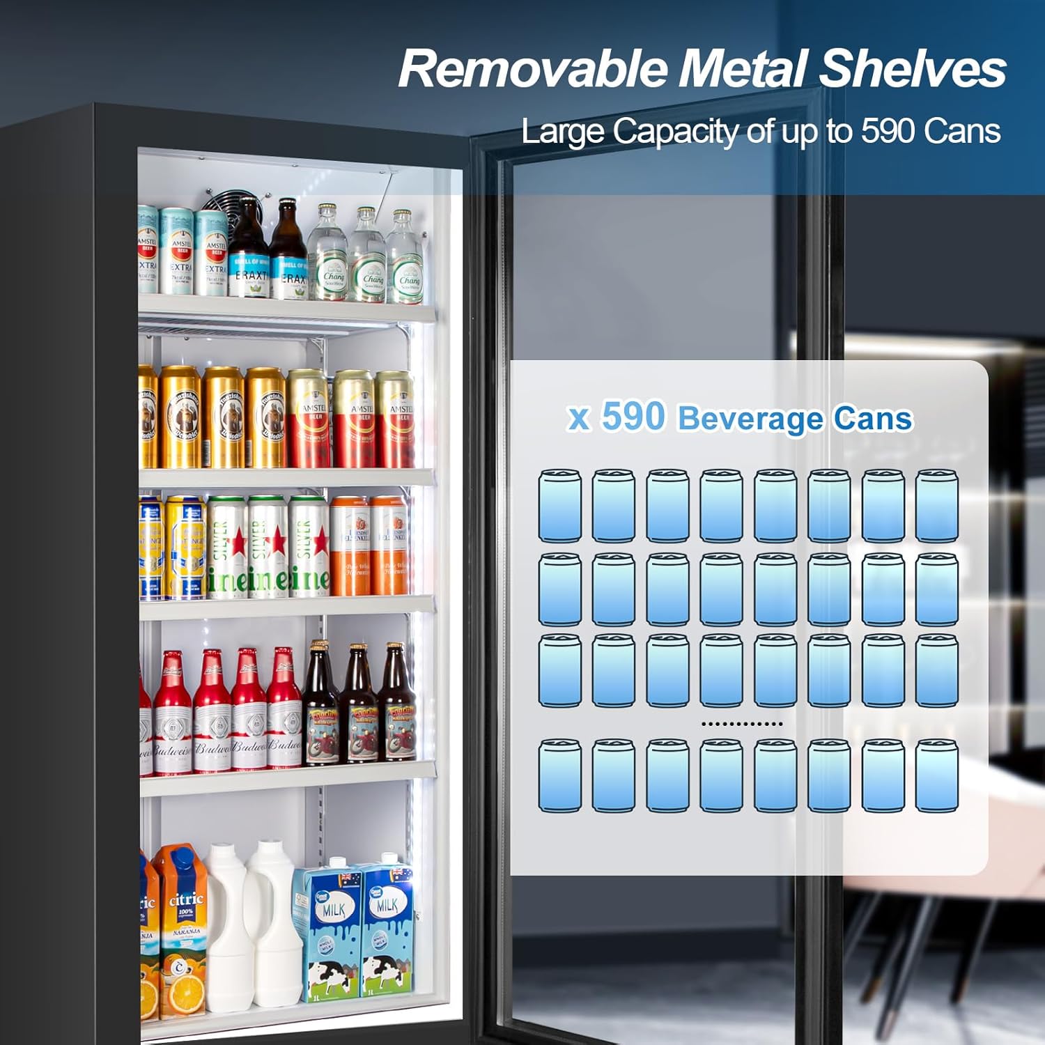 Tylza Commercial Refrigerator with Glass Door Display Beverage Fridge, 350L Upright Beverage Cooler