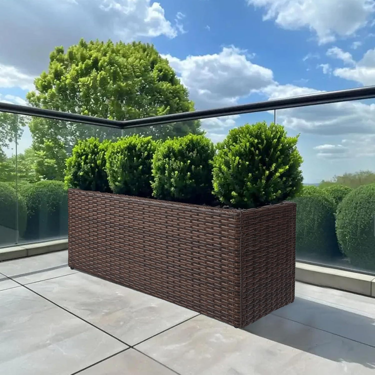 LEWIS&WAYNE Large Rectangular Block Planter Box Handmade Wicker Tall Planters for Outdoor Plants