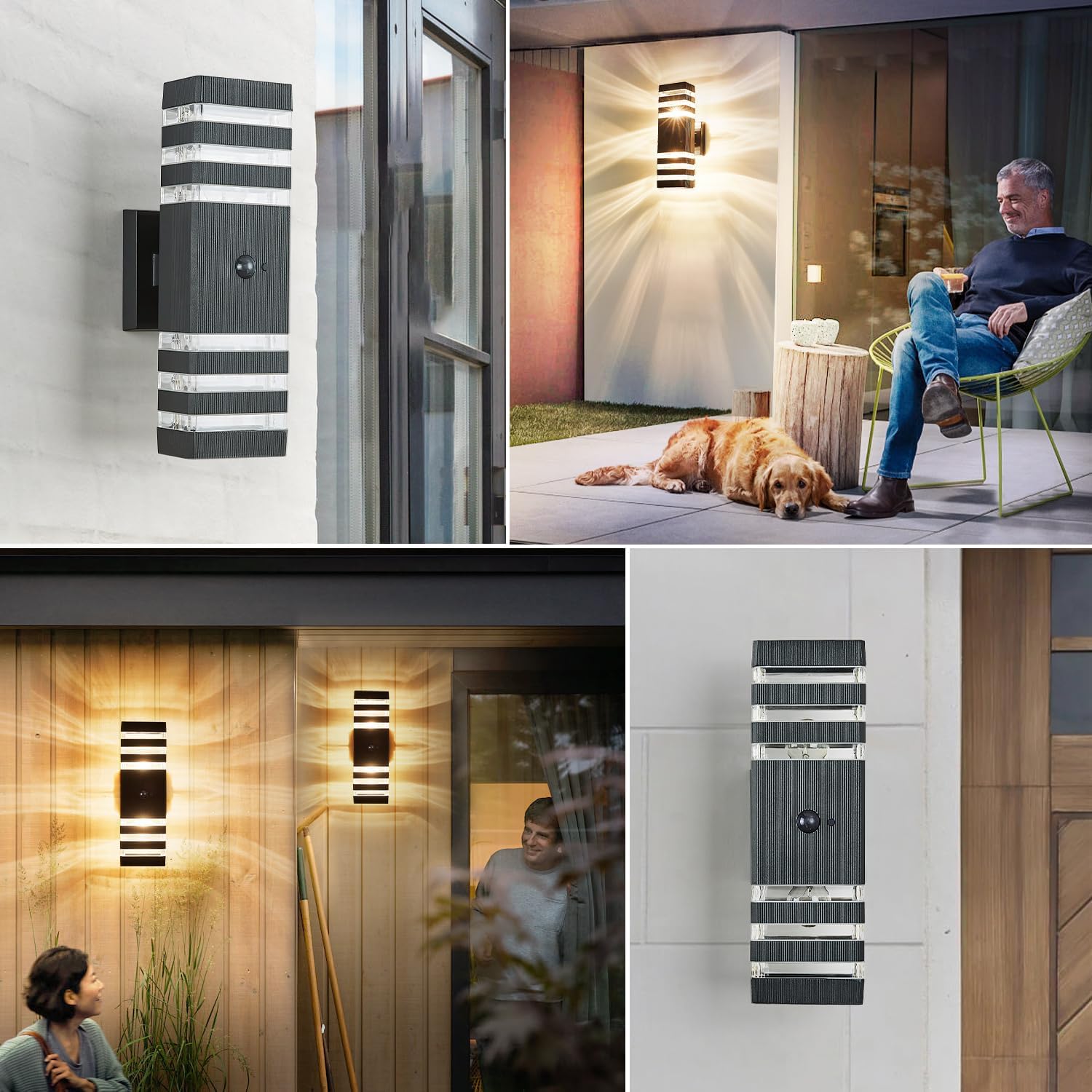 Motion Sensor Outdoor Wall Light Fixture Up Down Porch Lights Modern Dusk to Dawn Exterior Sconce
