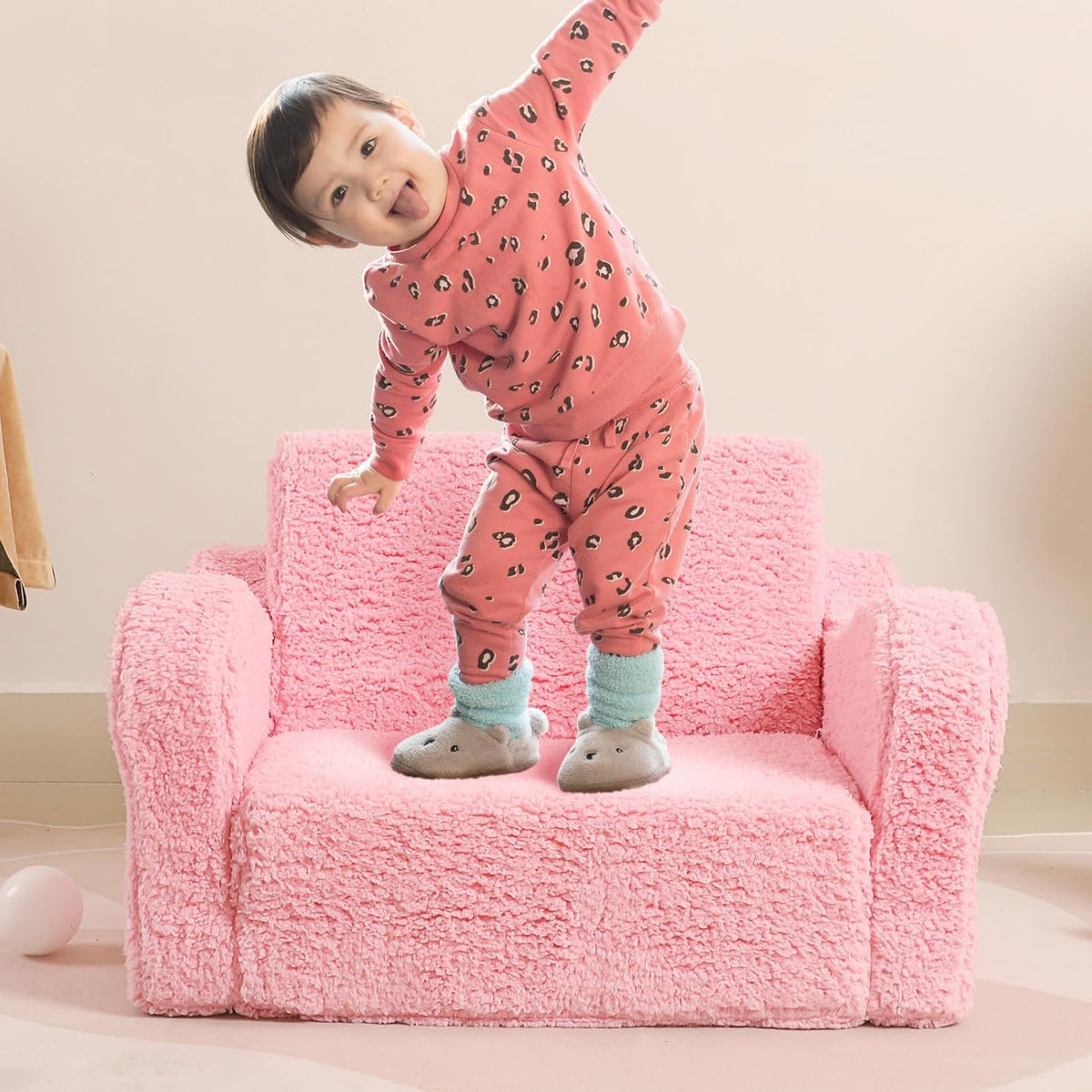 Kids Chairs for Toddler, 2-in-1 Toddler Soft Sherpa Couch Fold Out, Convertible Sofa to Lounger for