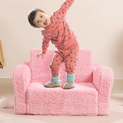 Kids Chairs for Toddler, 2-in-1 Toddler Soft Sherpa Couch Fold Out, Convertible Sofa to Lounger for
