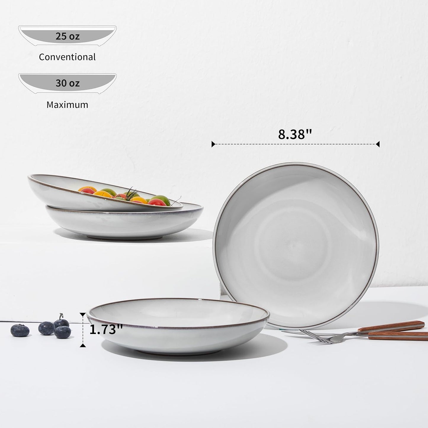 16 Piece Double Bowl Dinnerware Sets with Pasta Bowls, Highly Chip and Crack Resistant Plates and