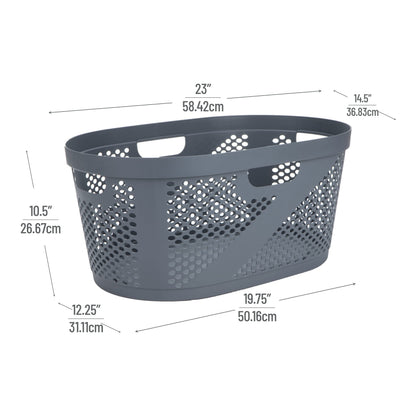 Mind Reader 40L Laundry Basket, Clothes Hamper, Premium Wicker Design, Plastic, Gray