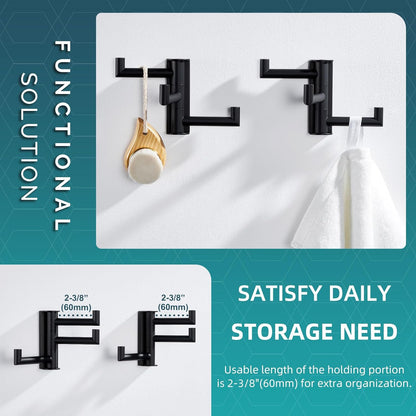 Angle Simple Swivel Towel Hooks for Bathroom, SUS 304 Stainless Steel Foldable 3 Arms Robe Towel