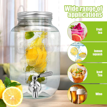 1 Gallon Glass Drink Dispensers For Parties 2PACK.Beverage Dispenser,Glass Drink Dispenser With