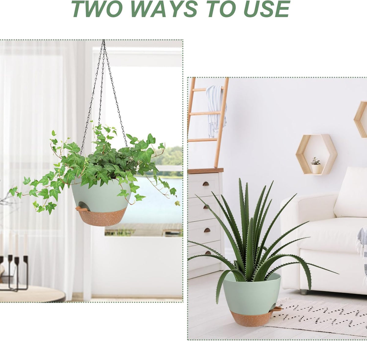 Hanging Planters for Indoor Outdoor Plants, 1 Set Self Watering Hanging Pot with Drainage Holes &