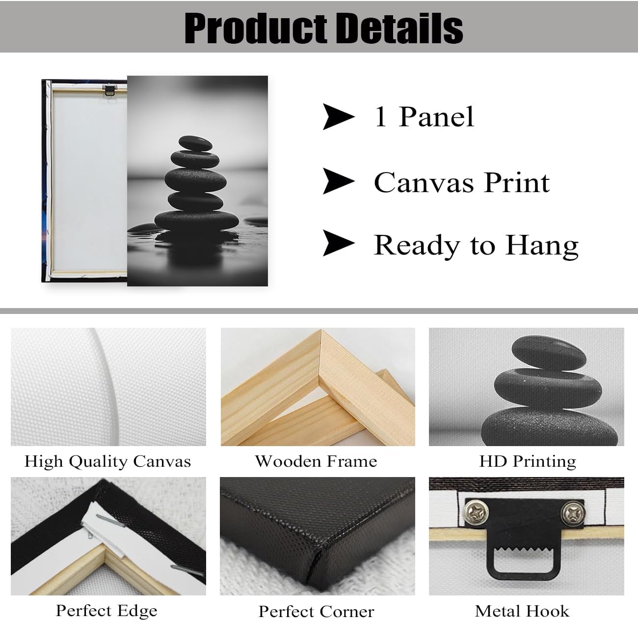 DOARTDO Zen Canvas Wall Art Black and White Zen Stone Picture Print Meditation Relax Spirit Spa