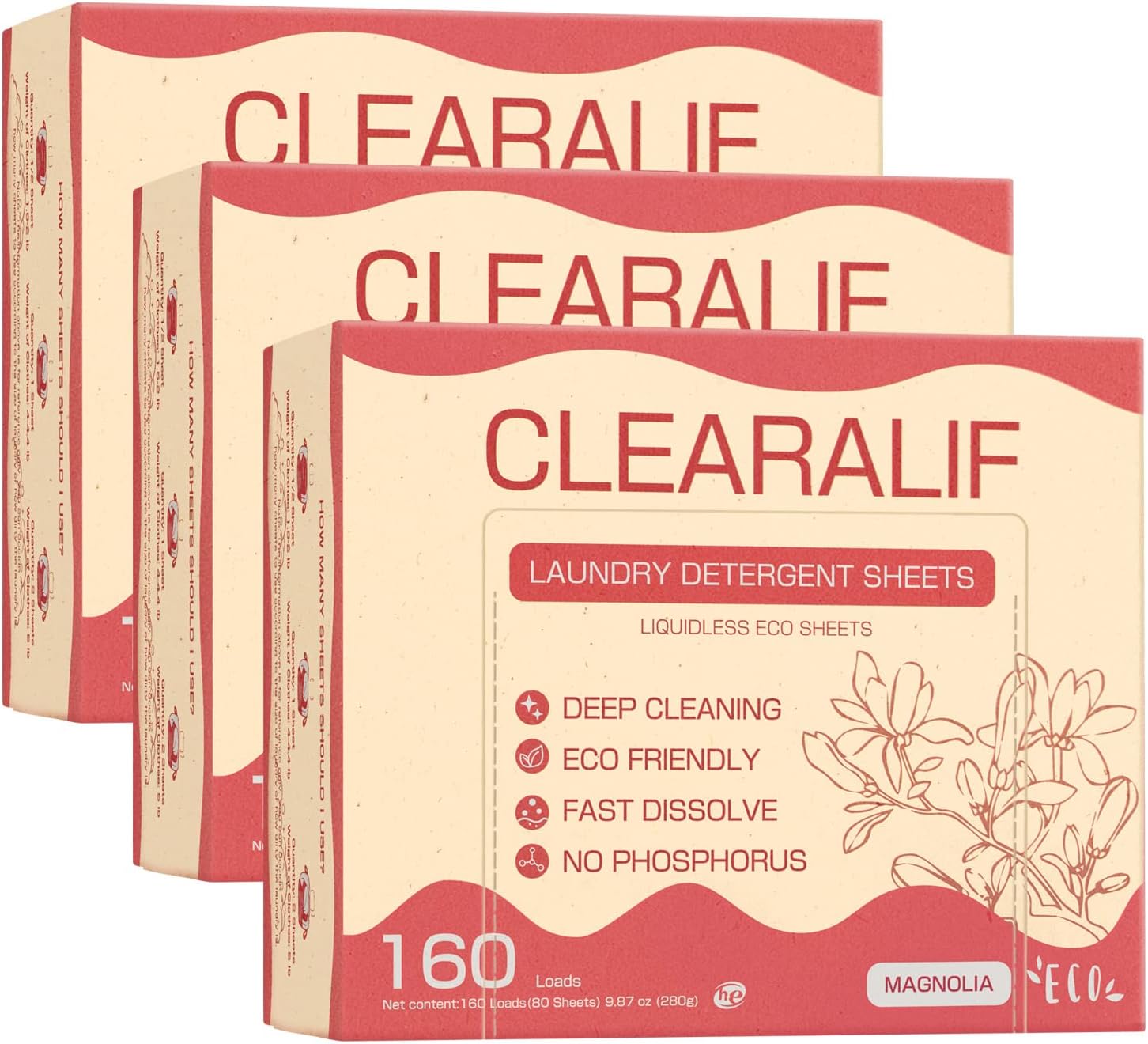 CLEARALIF Laundry Detergent Sheets Up to 160 Loads, Magnolia - Great For Travel,Apartments