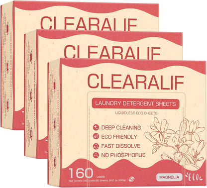 CLEARALIF Laundry Detergent Sheets Up to 160 Loads, Magnolia - Great For Travel,Apartments