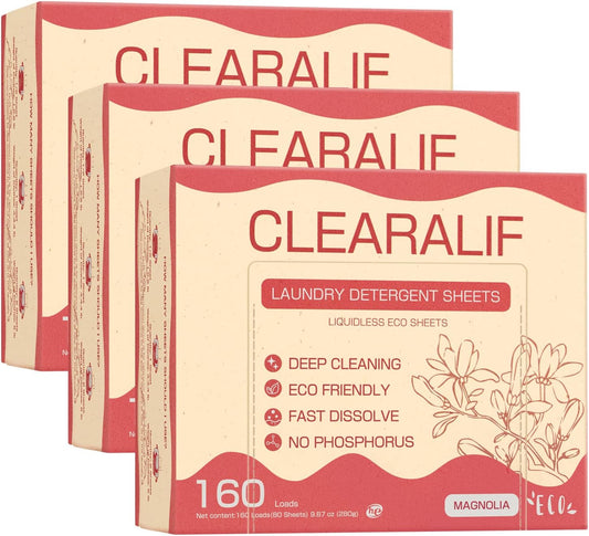 CLEARALIF Laundry Detergent Sheets Up to 160 Loads, Magnolia - Great For Travel,Apartments