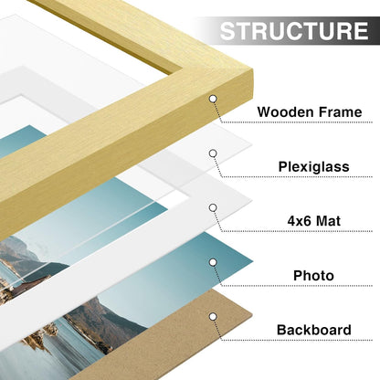 Vittanly 5x7 Picture Frames Set of 9, Shatter Resistant Plexiglass, Display 4x6 Pictures with Mat